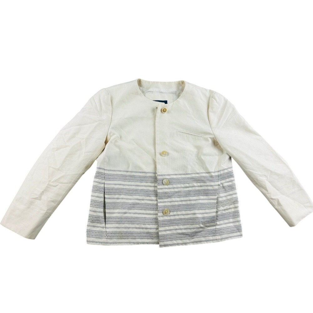 Piazza Sempione Button Front Jacket Women 42 Beige Gray Striped Italy Made